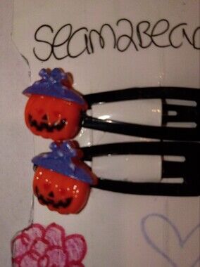 Halloween Pumpkin Hair Clips - Orange & Purple